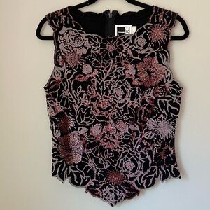 Ash Black and Pink Floral Beaded Sparkly Elegant Top